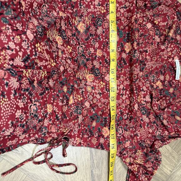 Peruvian Connection Dress Size Large Rose Lacquer Faux Wrap Floral Boho Cottage - Picture 7 of 10